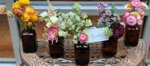 Antique Brown Vases w/ Coordinating Flowers (5 pieces)